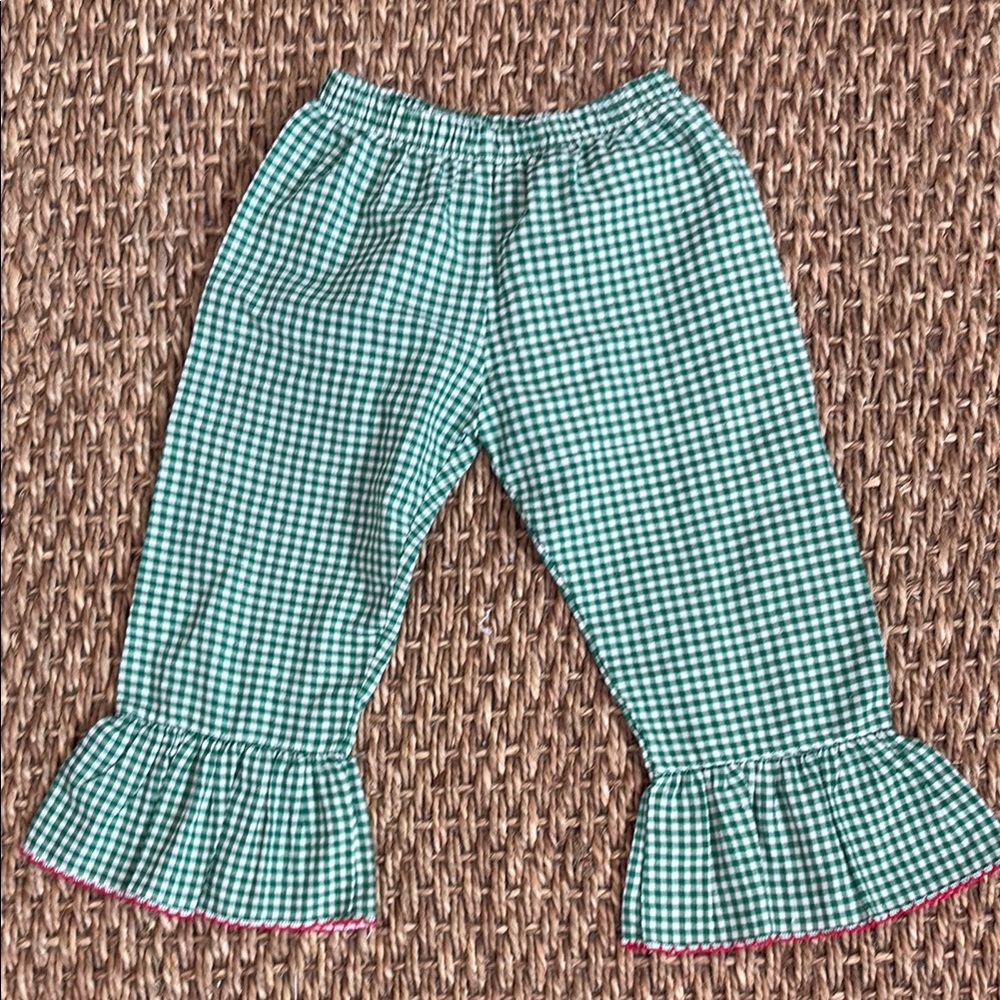 Christmas Green Gingham Ruffle Pants with red trim 18months